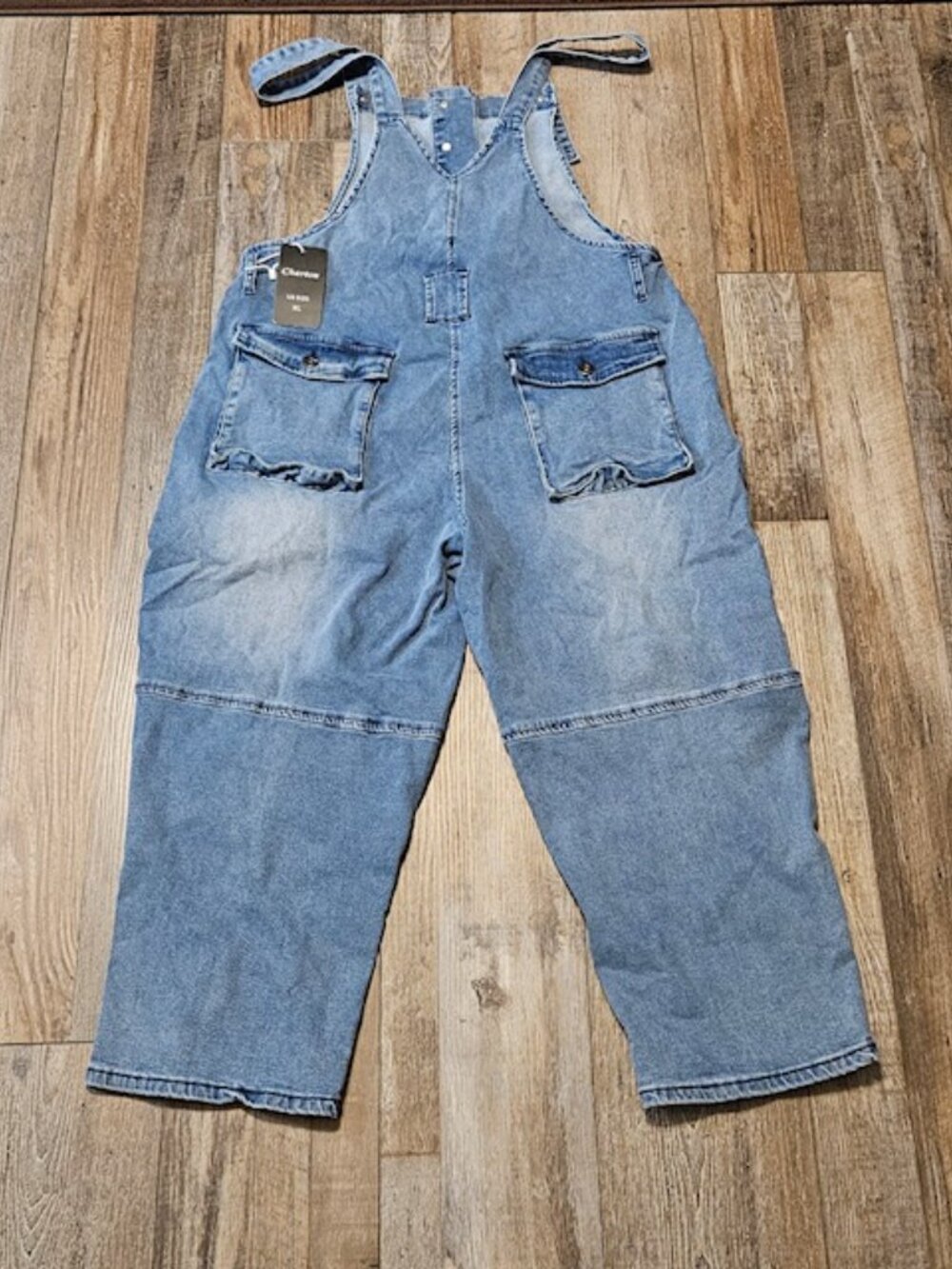 Chartou Women's Casual Loose Fit Jean Overalls Crop Harem XL NWT - Picture 2 of 4